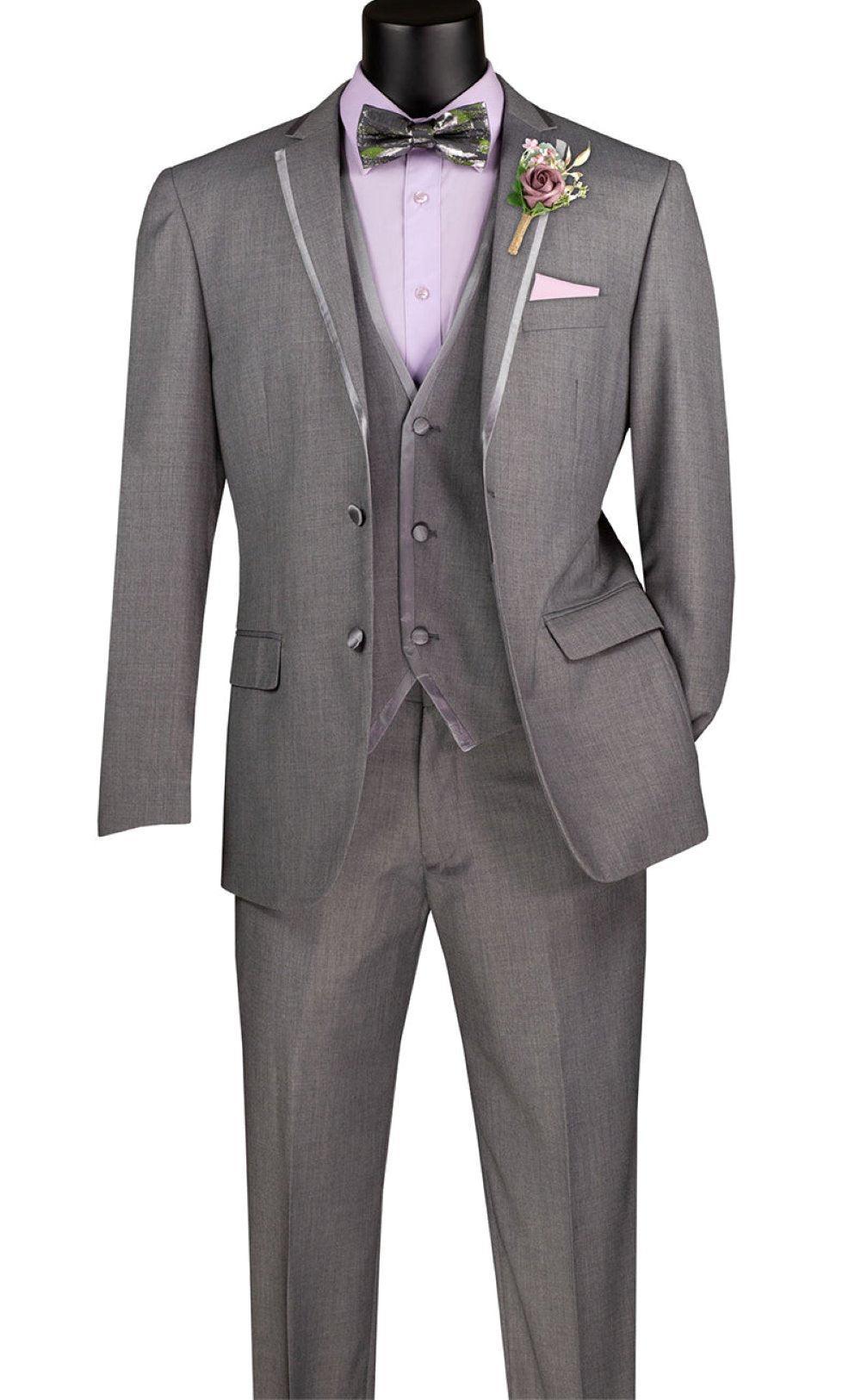 Leonardo Collection - Slim Fit Tuxedo 2 Button 3 Piece Suit Light Gray Product Image