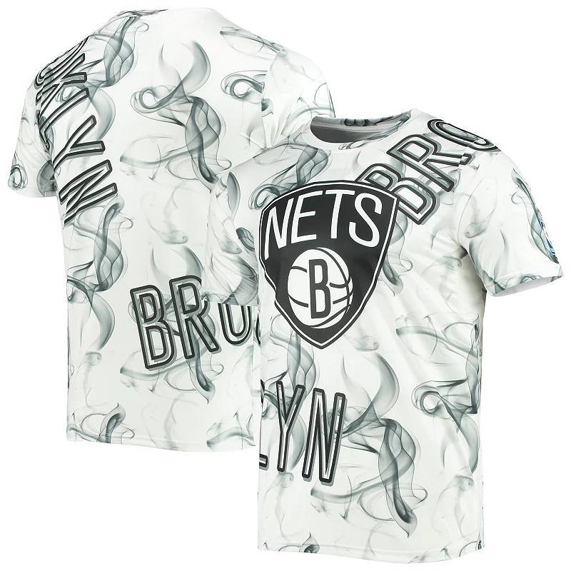 Men's FISLL White/Black Brooklyn Nets Asymmetric Bold Smoke T-Shirt,  Product Image