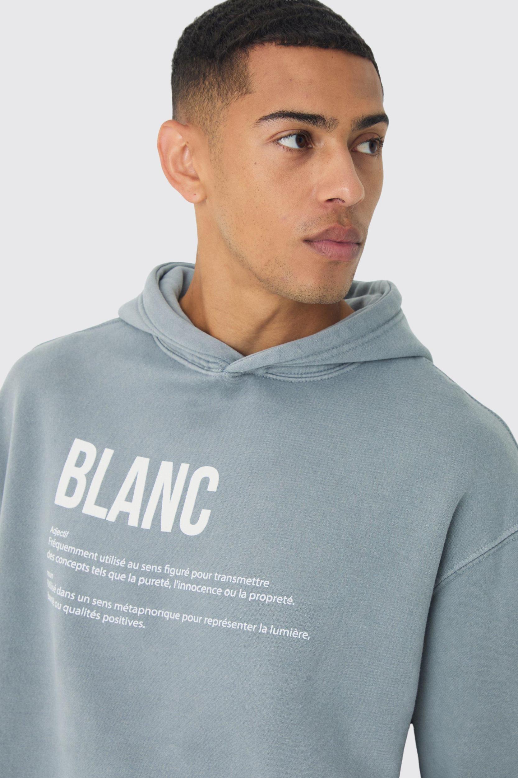 Oversized Boxy Washed High Build Blanc Print Hoodie | boohooMAN USA Product Image