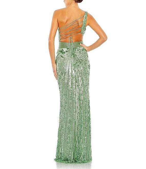 Mac Duggal One Shoulder Lace Up Back Sequin Gown Product Image