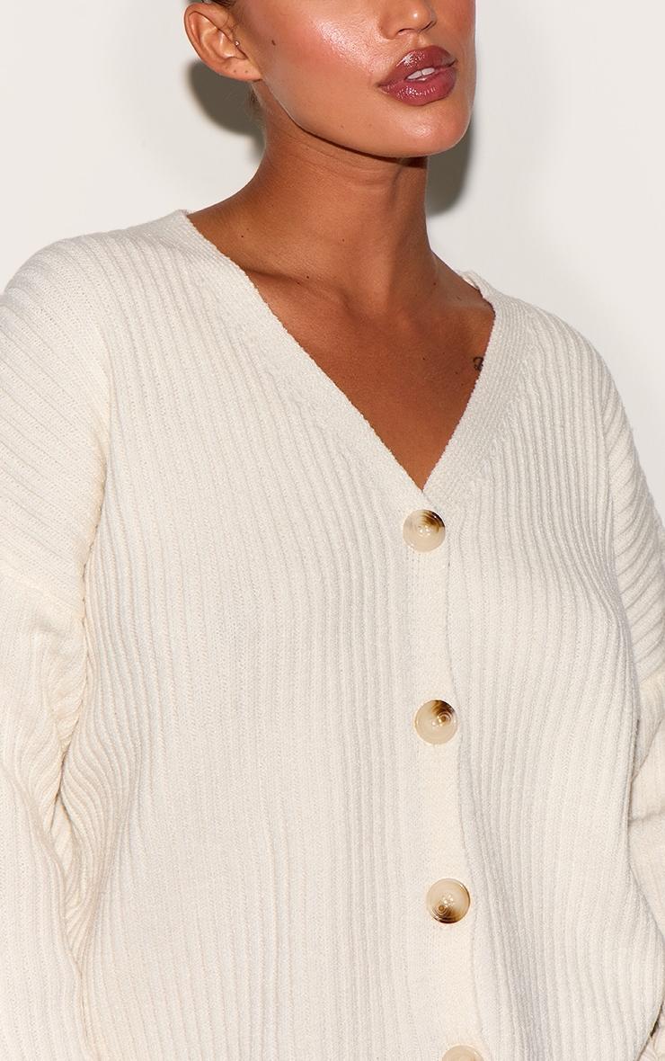 Plus Cream Knit Rib Button Cardigan Product Image