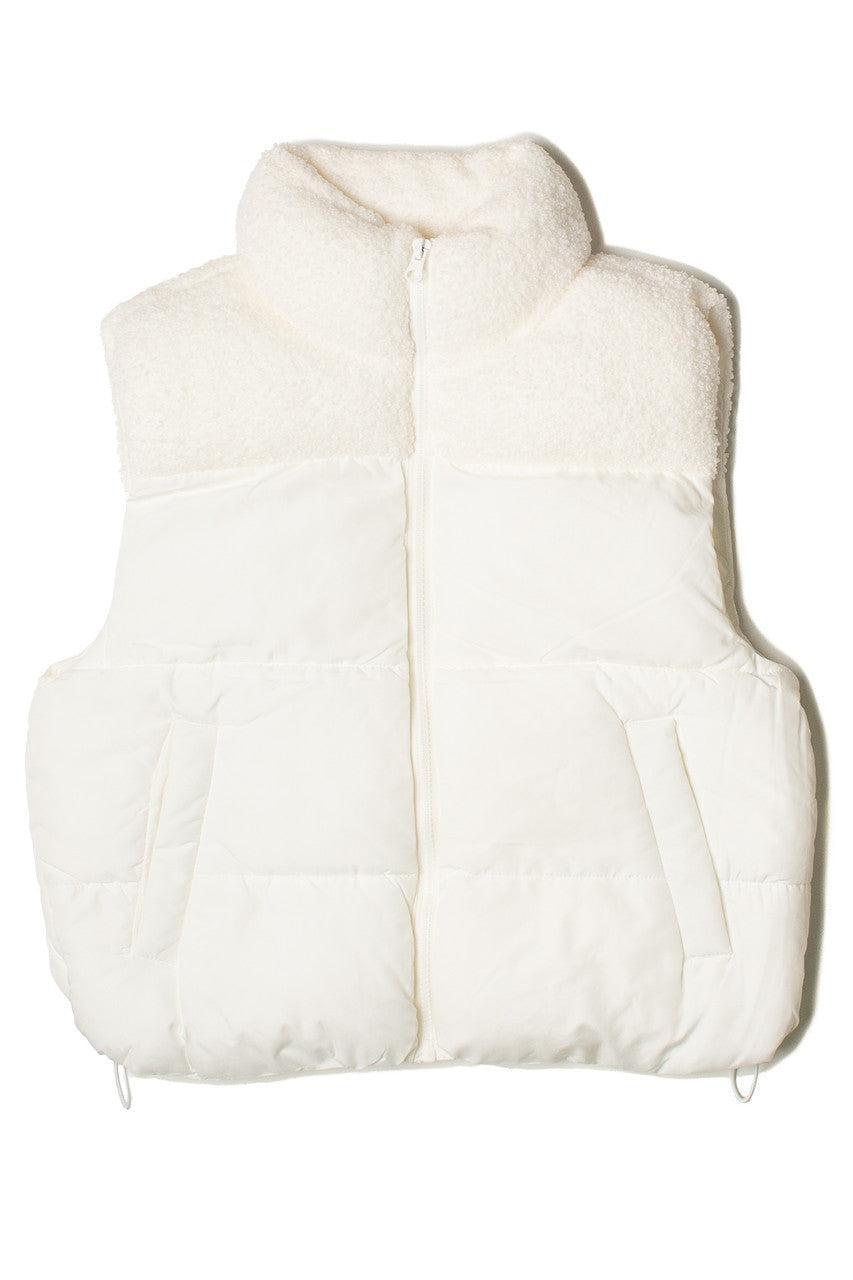 White Sherpa Yoke Puffer Vest Product Image