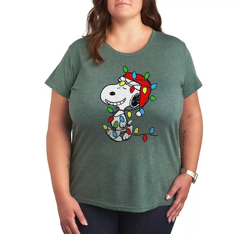 Plus Peanuts Snoopy Christmas Lights Graphic Tee, Women's, Size: 3XL, Grey Royal Blue Product Image