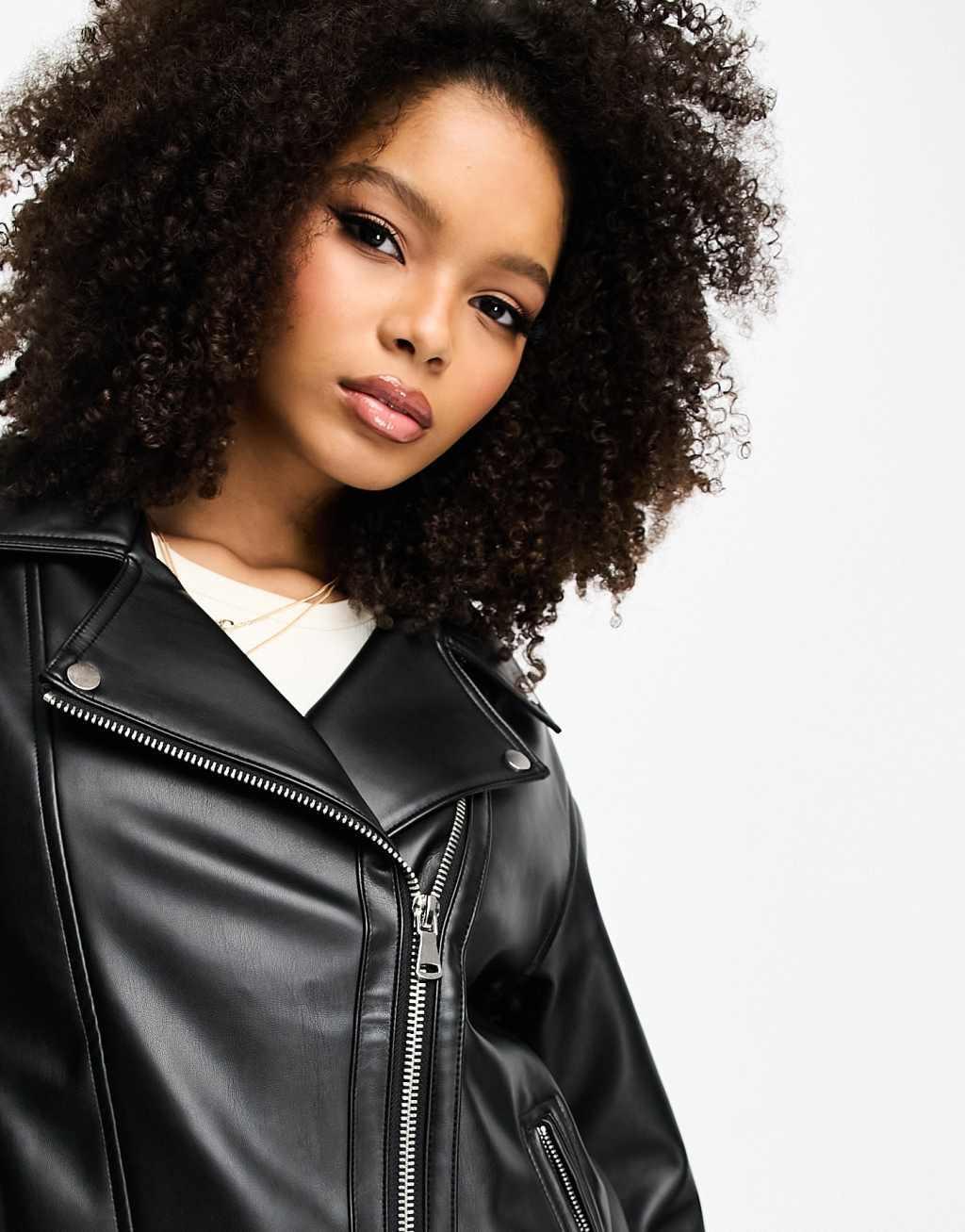 ASOS DESIGN longline oversized faux leather biker jacket Product Image