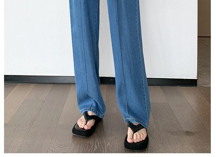 Drawstring Waist Washed Loose Fit Jeans Product Image