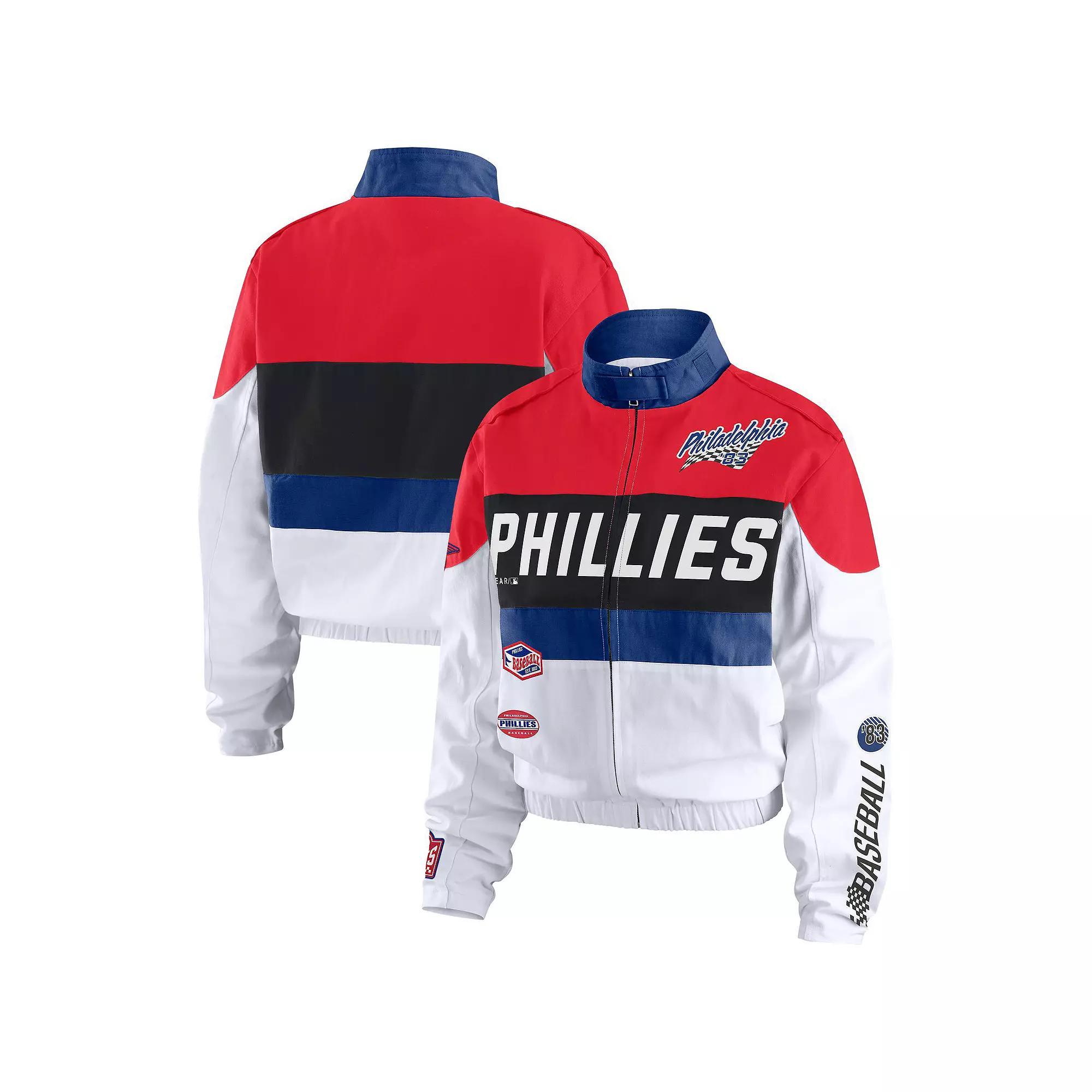 Women's WEAR by Erin Andrews  Red/White Philadelphia Phillies Racing Full-Zip Jacket, Size: Small Product Image