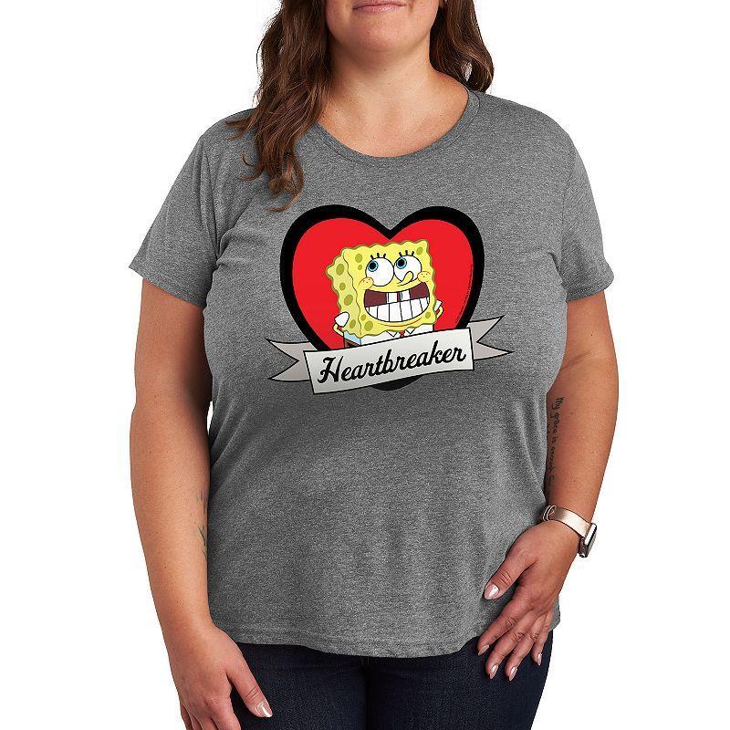 Plus Size SpongeBob Squarepants Spongebob Heartbreaker Graphic Tee, Womens Grey Gray Product Image