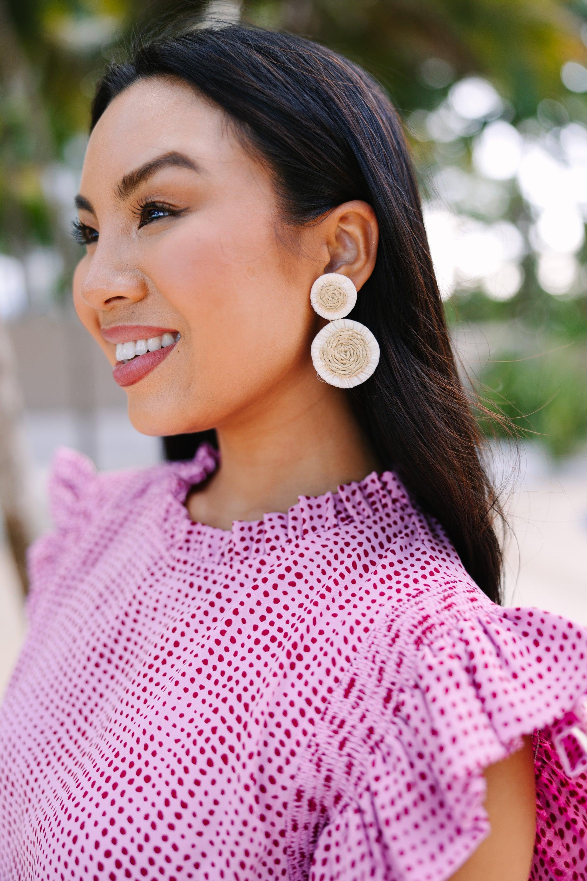 On Vacation Beige Brown Raffia Earrings Female Product Image