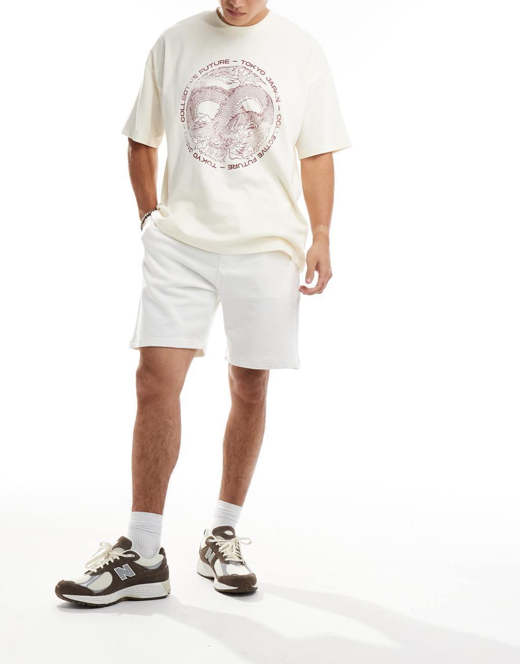 Pull&Bear basic jersey shorts in white  Product Image