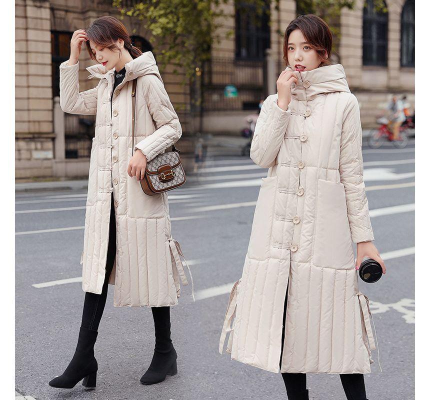 Hooded Padded Frog Buttoned Long Coat Product Image