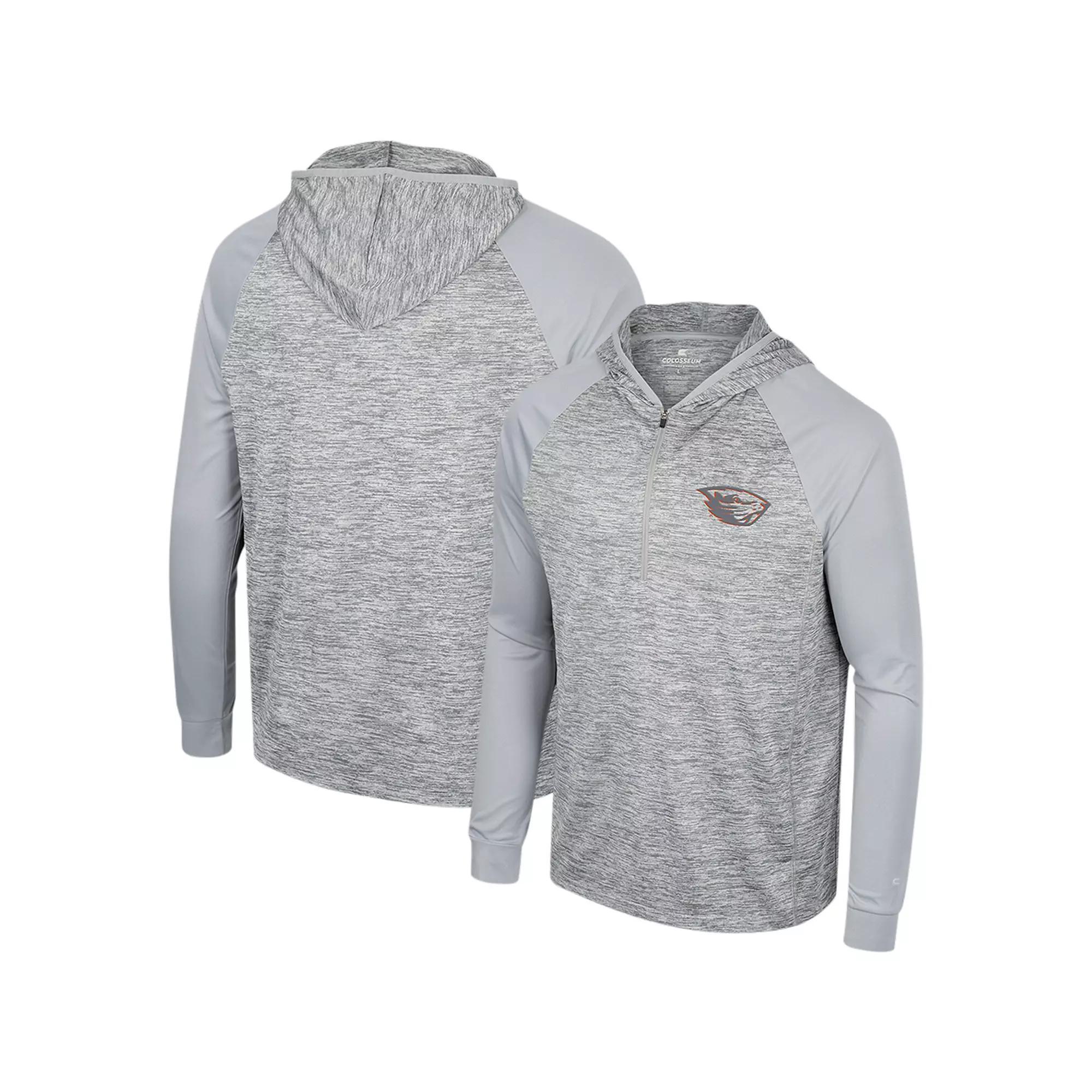 Men's Colosseum Gray Oregon State Beavers Cybernetic Raglan Quarter-Zip Hooded Top,  Product Image