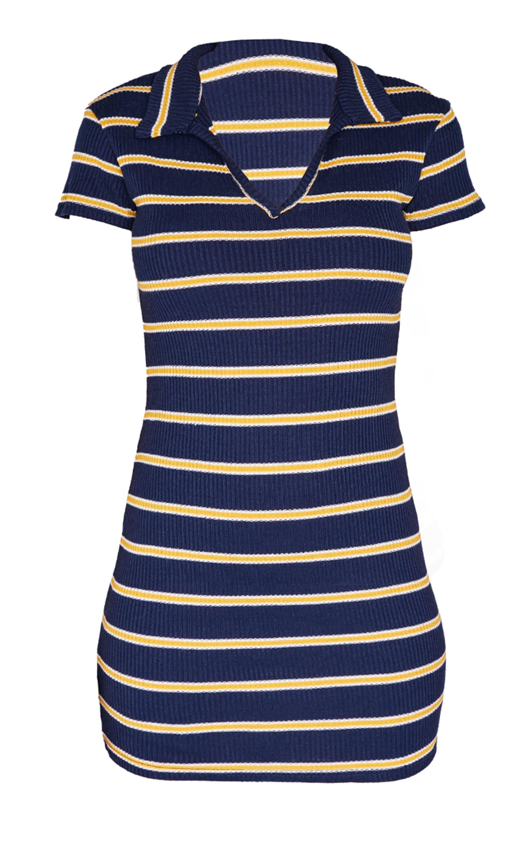 Navy Collar Striped Bodycon Dress Product Image