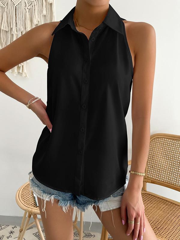 Loose Plus Size Solid Color Split-Joint Lapel Blouses Product Image