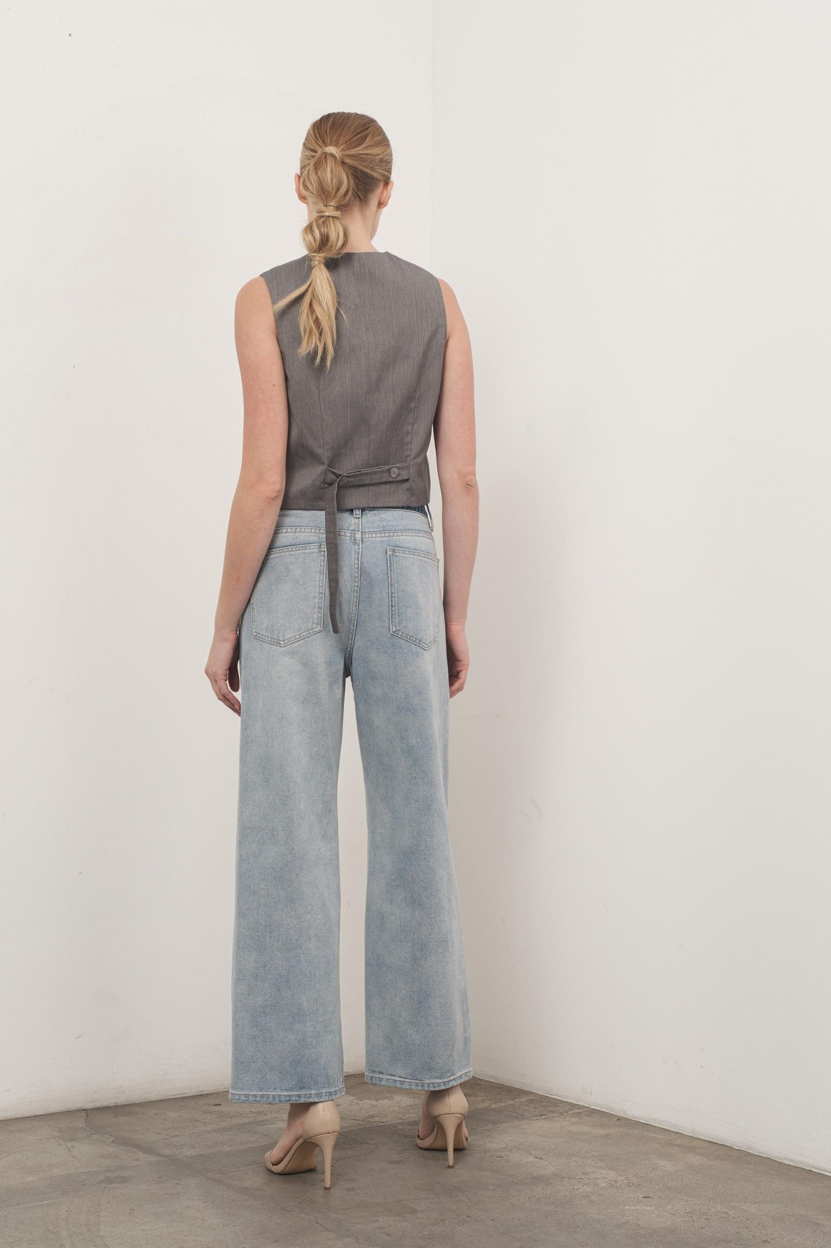 Color Block Denim Pants Product Image
