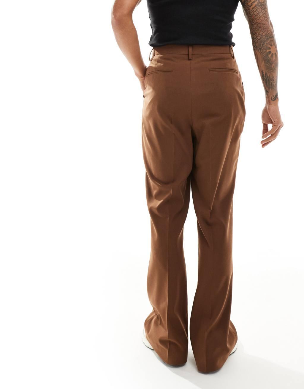 ASOS DESIGN high waist flare suit pants in chocolate brown Product Image