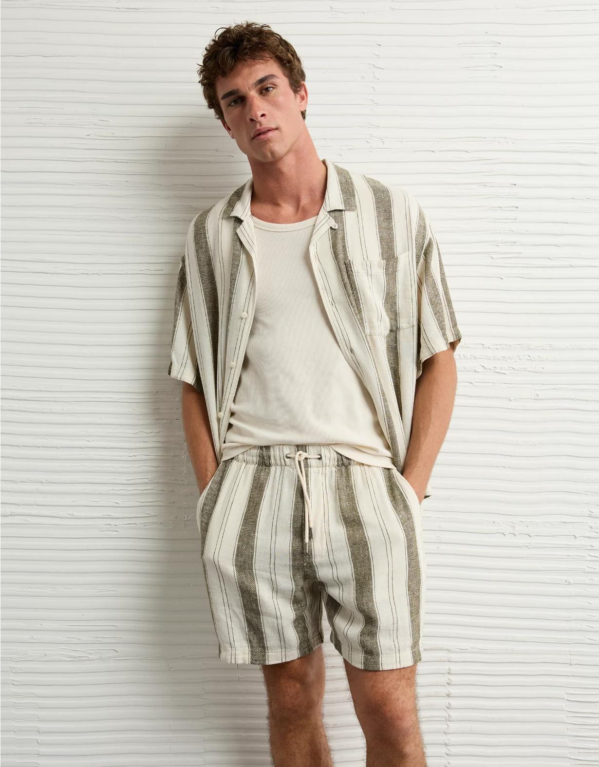 AE 7" Linen-Blend Striped Lived-In Trekker Short Product Image