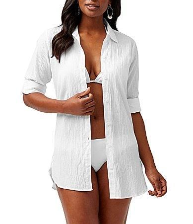 Tommy Bahama Crinkle Boyfriend Shirt Swim Cover-Up Product Image