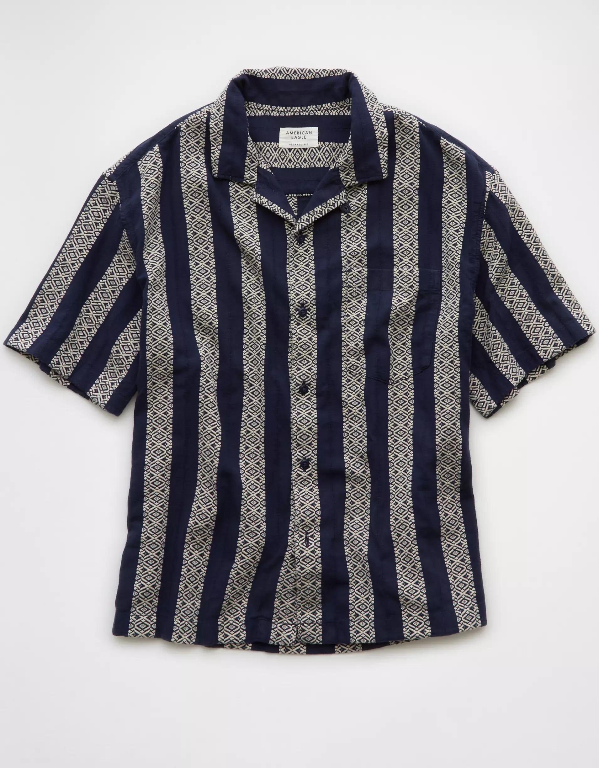 AE Poolside Textured Striped Button-Up Shirt Product Image