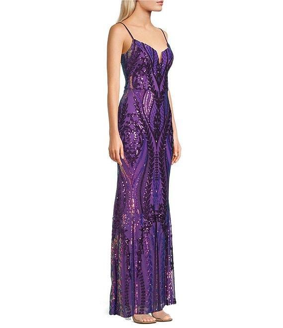 Blondie Nites Sequin Notch Neck Sleeveless Dress Product Image