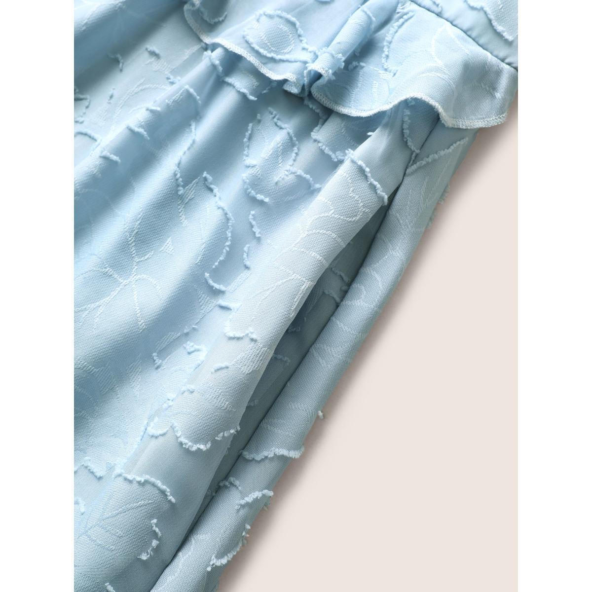 Plus Size Plisse Ruffle Trim Gathered Sleeveless Dress LightBlue Women Elegant Texture V-neck Sleeveless Curvy BloomChic 26/4X Product Image