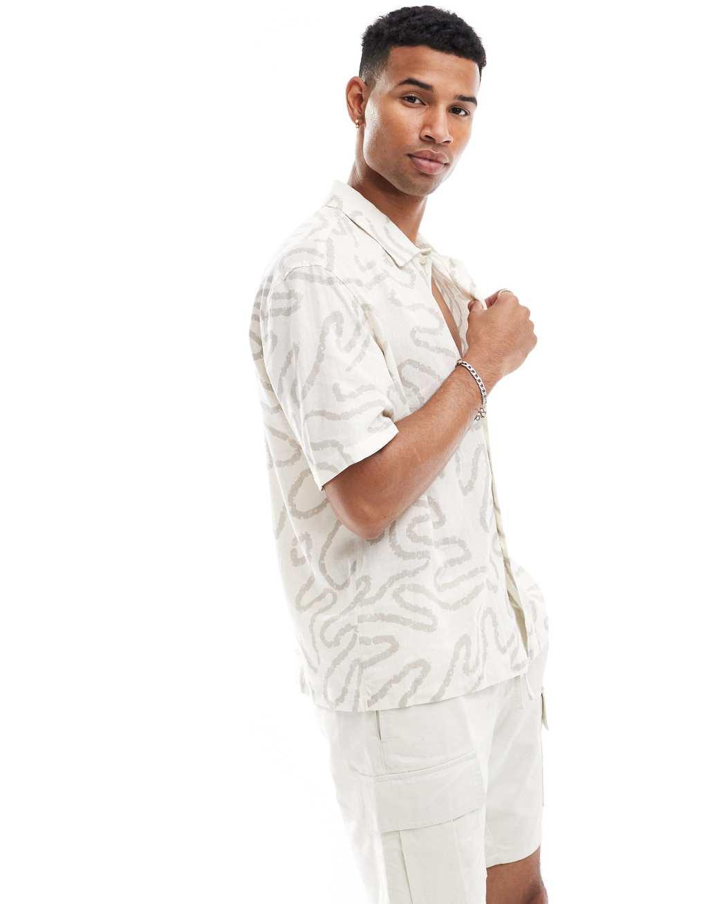 Bershka abstract palm print shirt in white Product Image