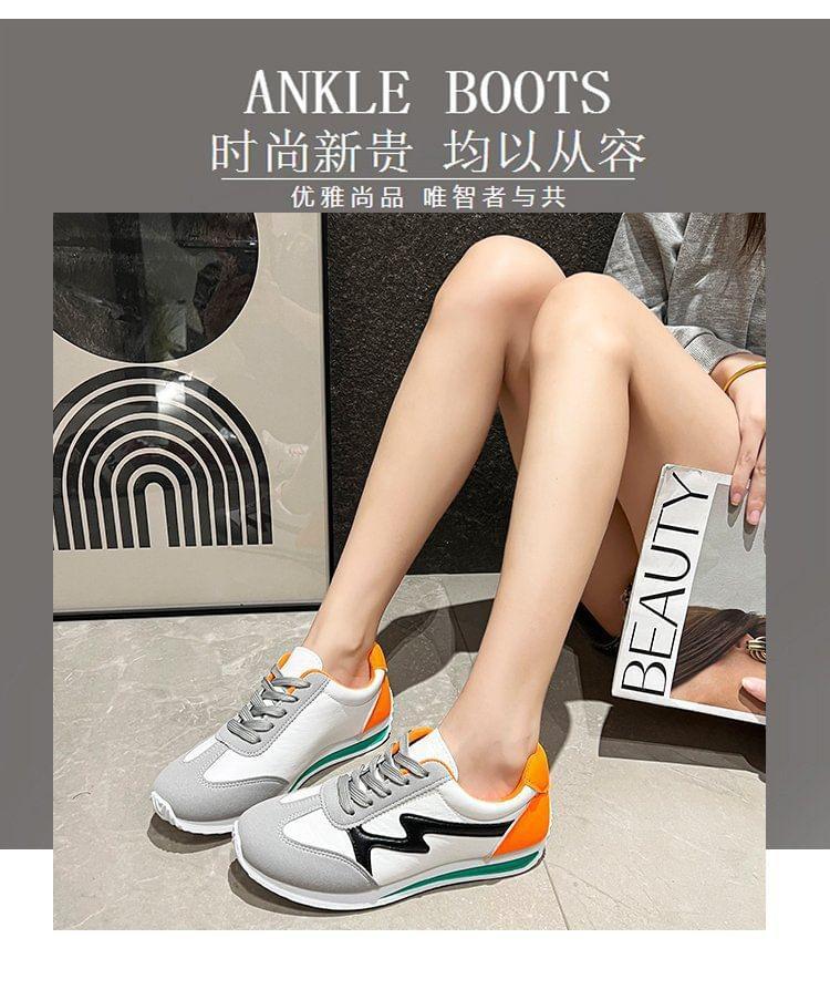 Color Block Lace-Up Faux Leather Sneakers Product Image