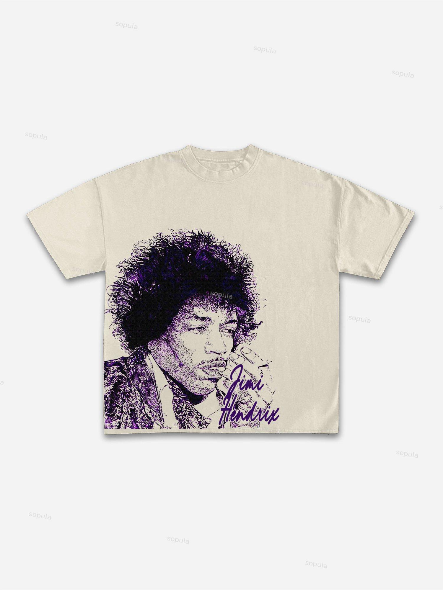 Jimi Hendrix Print Cotton T-shirt Product Image