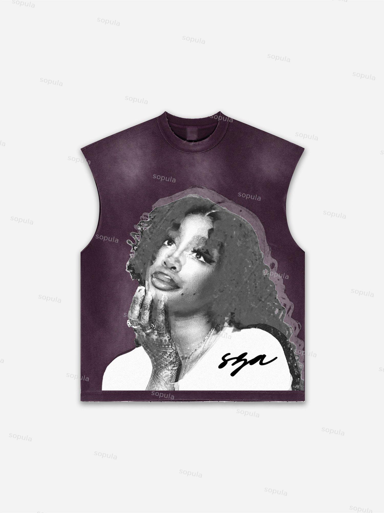 Sopula Men's Lips Graphic Print Distressed Tank Tops Sleeveless Shirts Product Image