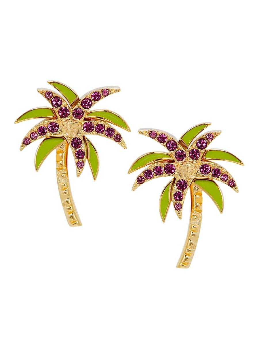 Womens Goldtone, Glass Crystal & Enamel Palm Tree Stud Earrings Product Image