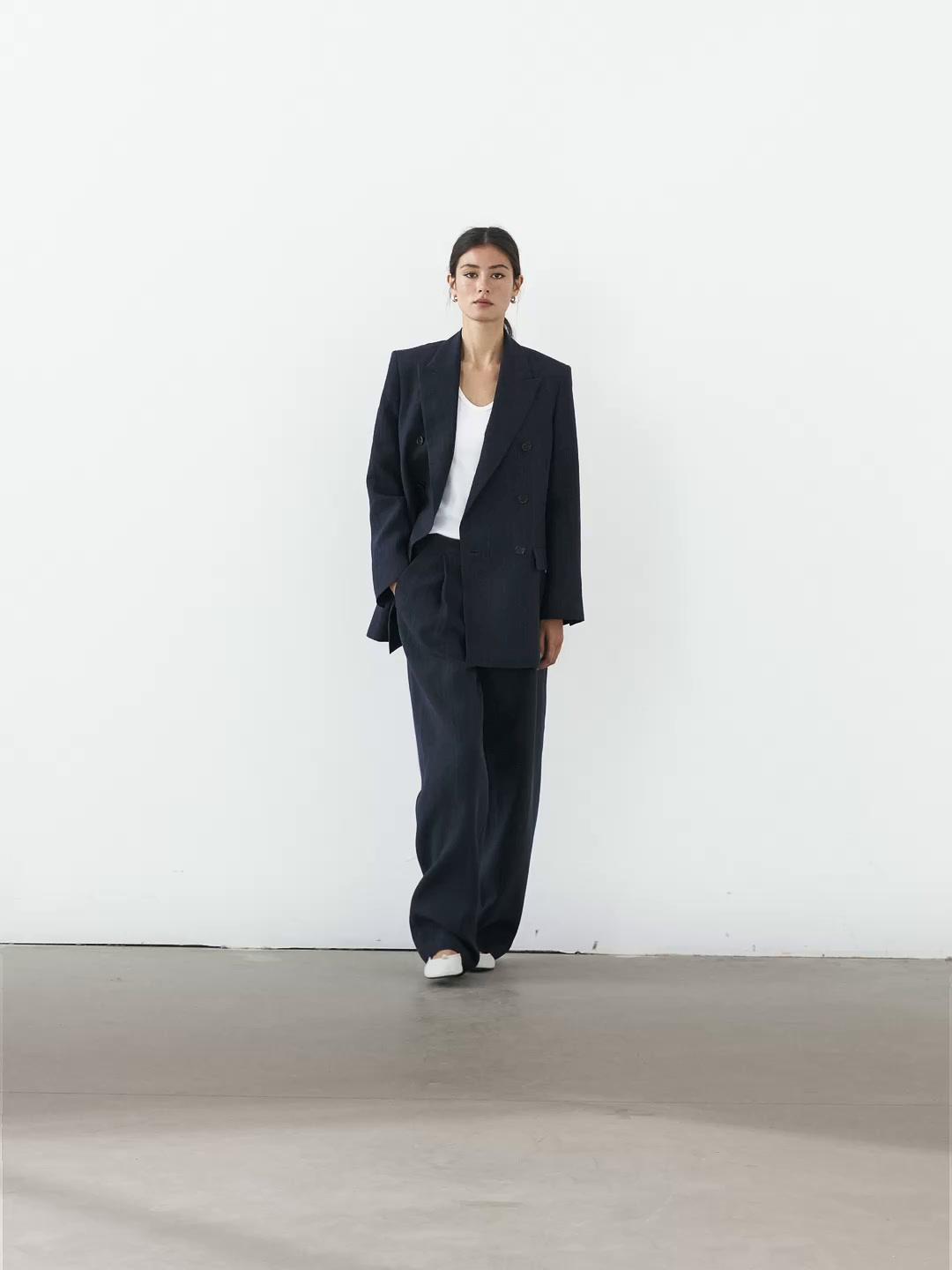 Linen blend pinstripe blazer Product Image