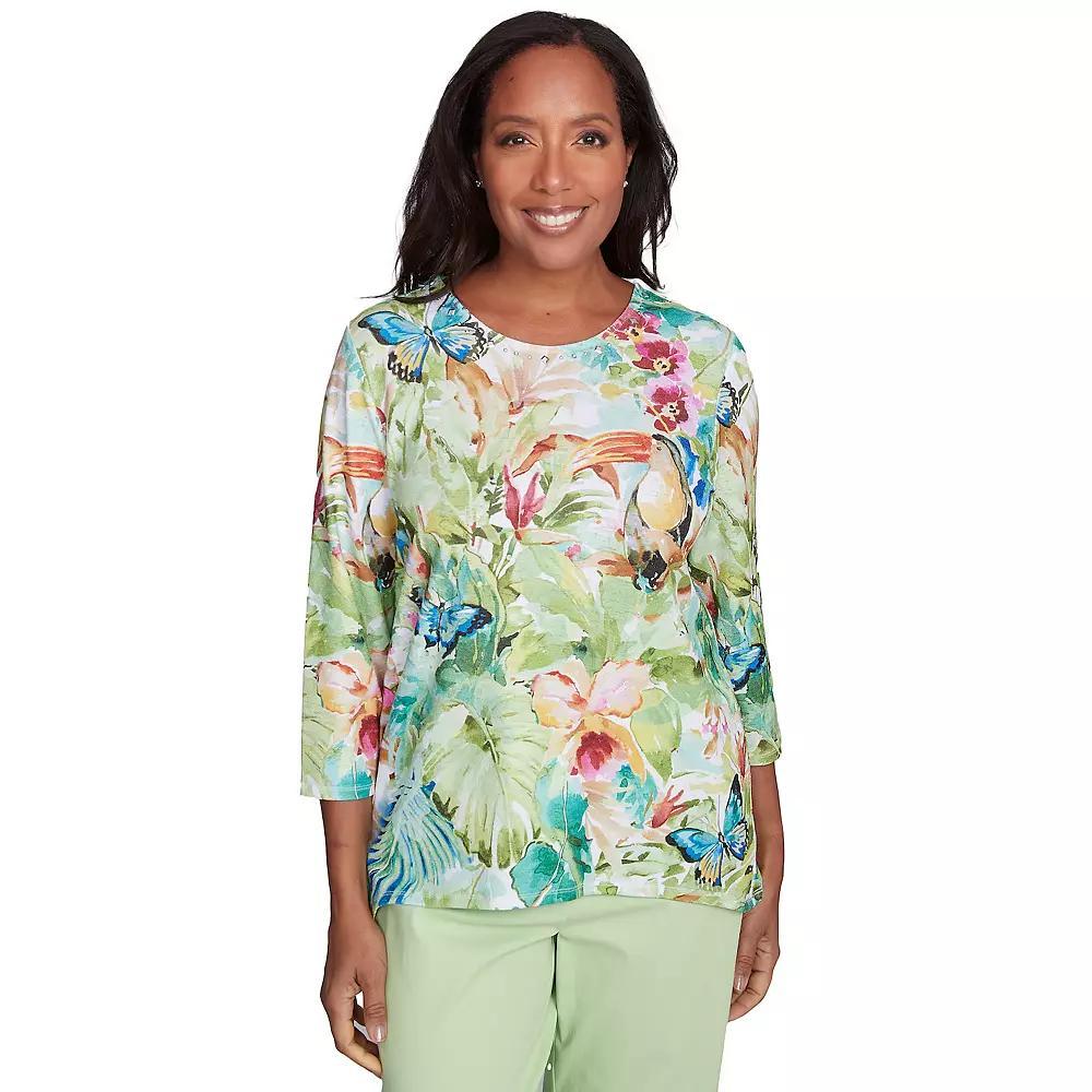 Women's Alfred Dunner Tropical Toucan Top, Size: Large, Green Team Product Image
