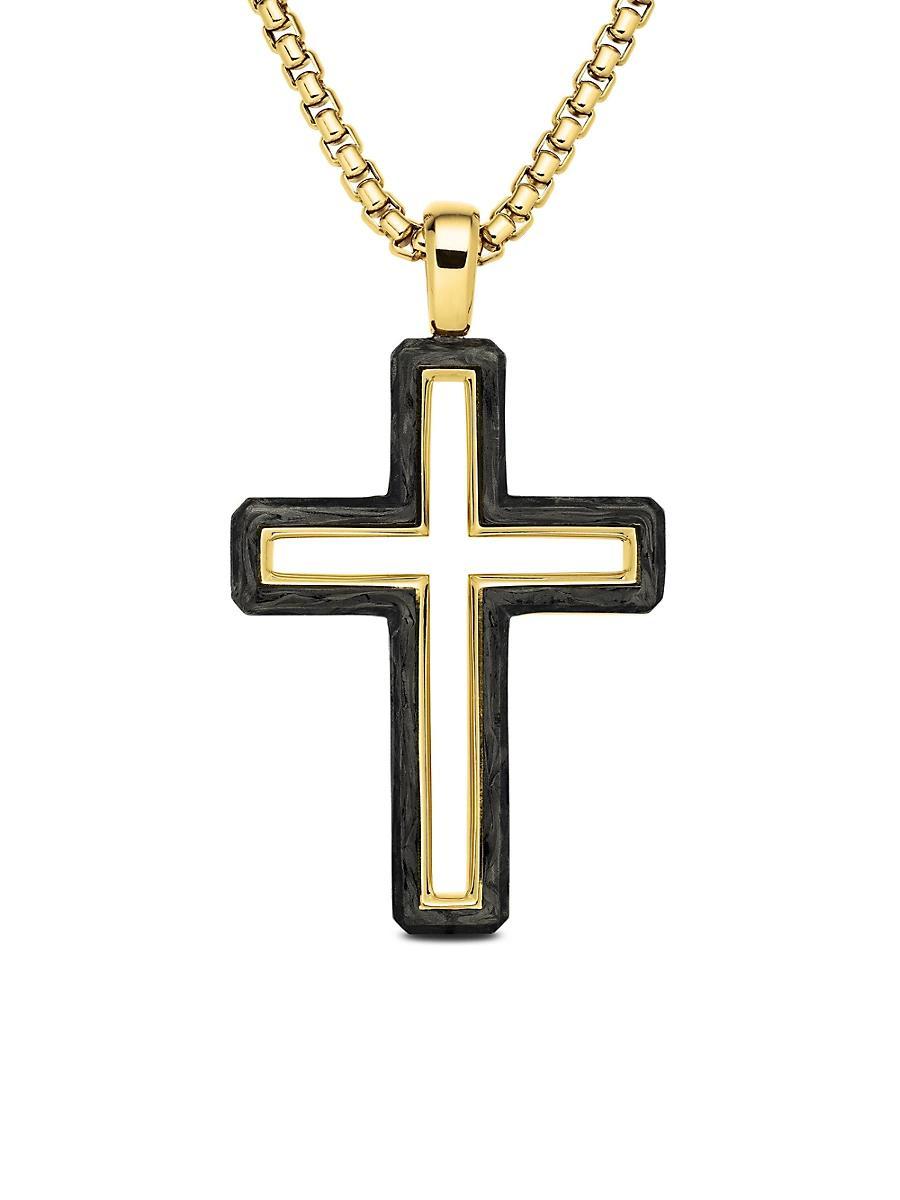 Mens Forged Carbon Cross Pendant in 18K Gold, 37mm Product Image