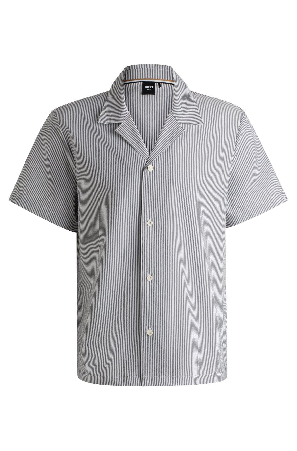 BOSS - Regular-fit beach shirt in seersucker fabric - Dark Blue Product Image