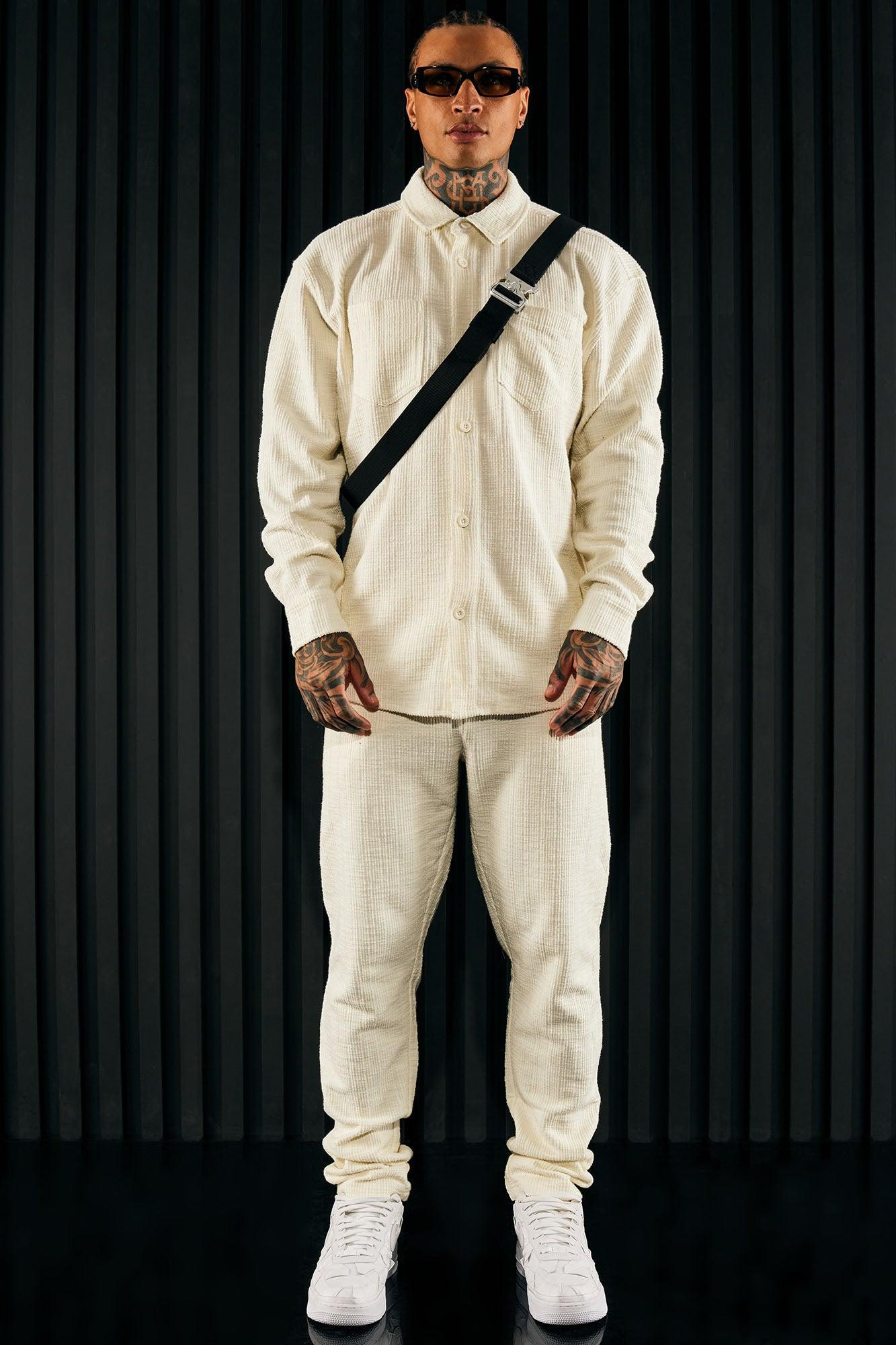 Dean Textured Long Sleeve Button Up Shirt - Cream Product Image