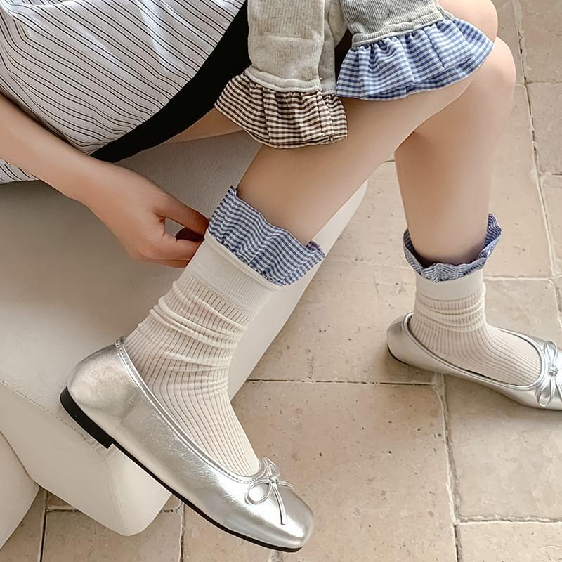Gingham Panel Ribbed Socks Product Image