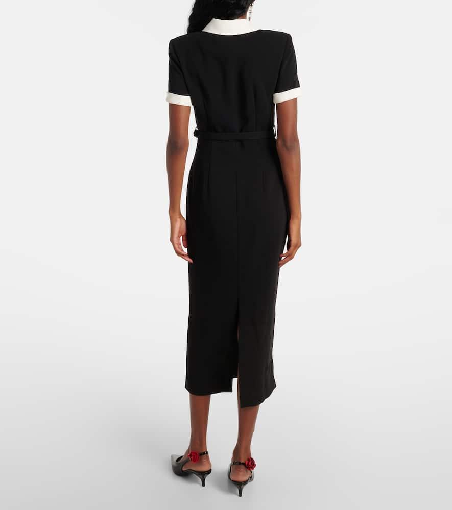 Black Crepe Contrast Midi Dress Product Image