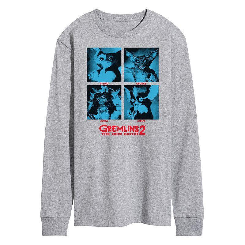 Men's Gremlins 2 Grid Long Sleeve Graphic Tee, Size: Large, Gray Product Image