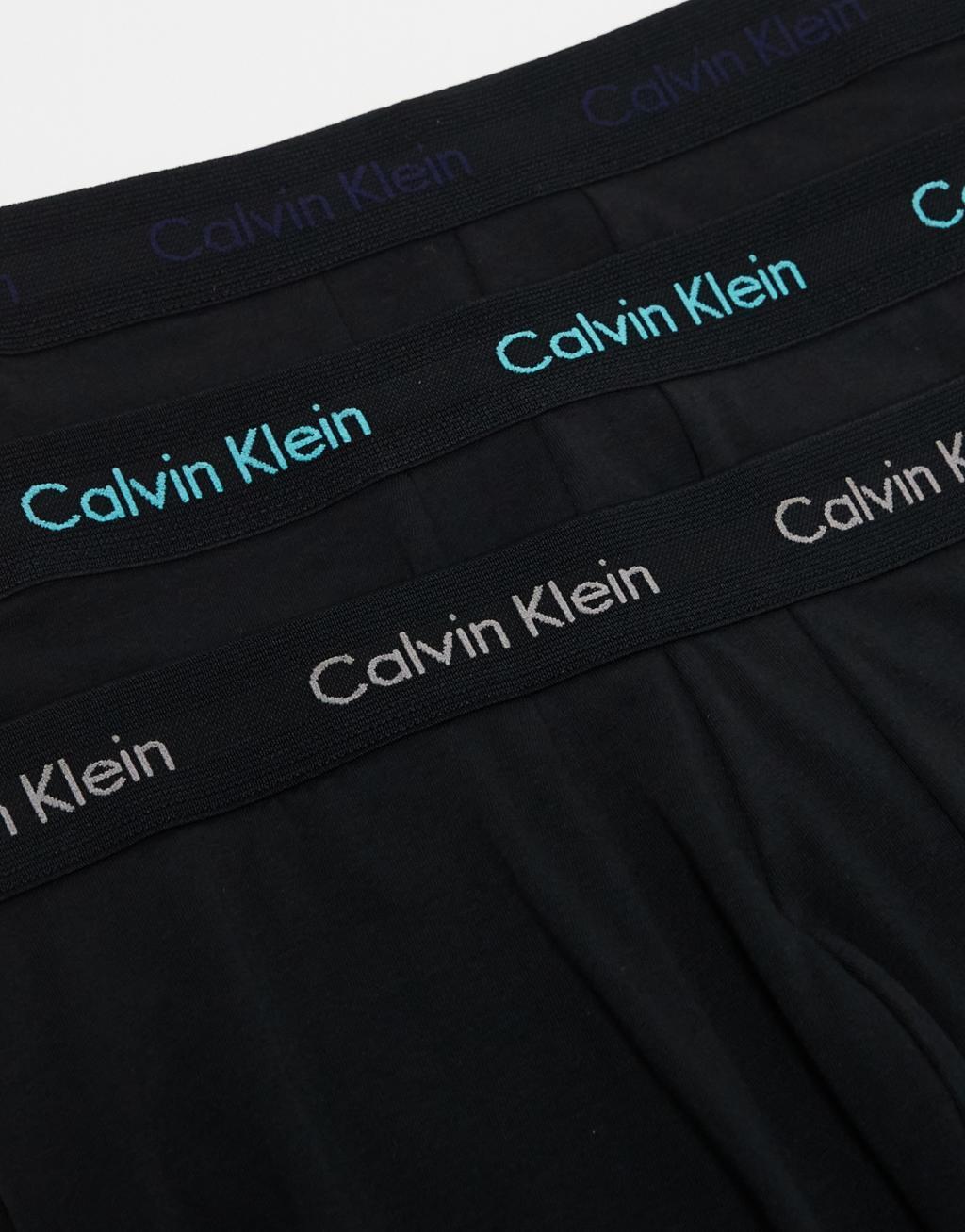 Calvin Klein cotton stretch boxer briefs 3 pack in black with colored logo Product Image