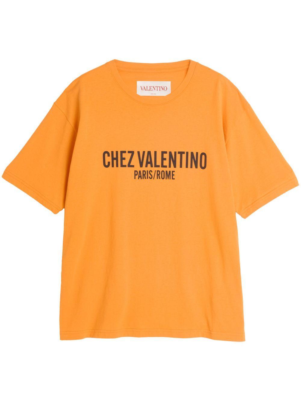 VALENTINO Cotton T-shirt With Chez Print In Orange Product Image