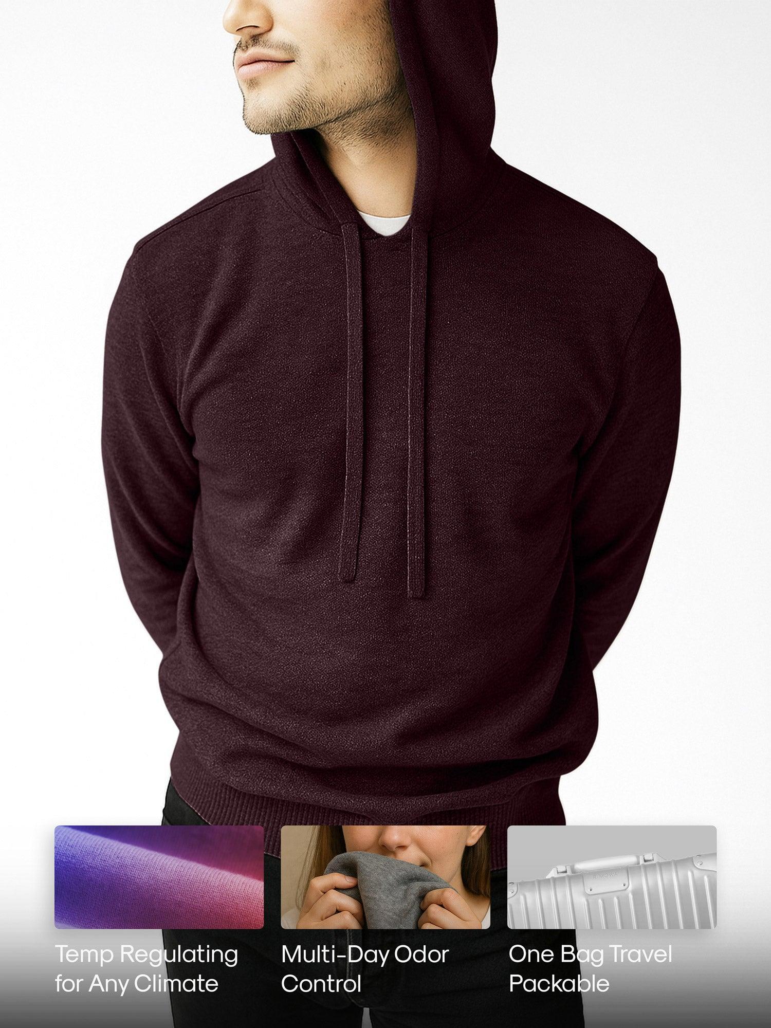 Men's Travel Merino Hoodie - Merlot Product Image