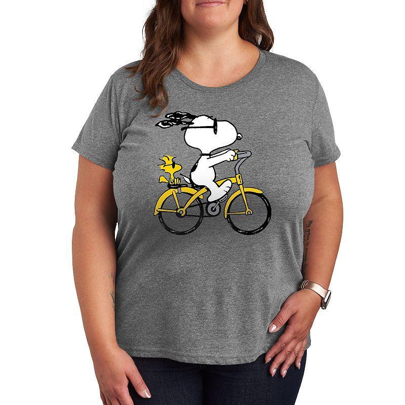 Plus Peanuts Snoopy & Woodstock Riding Bike Graphic Tee, Women's, Size: 3XL, Grey Gray Product Image