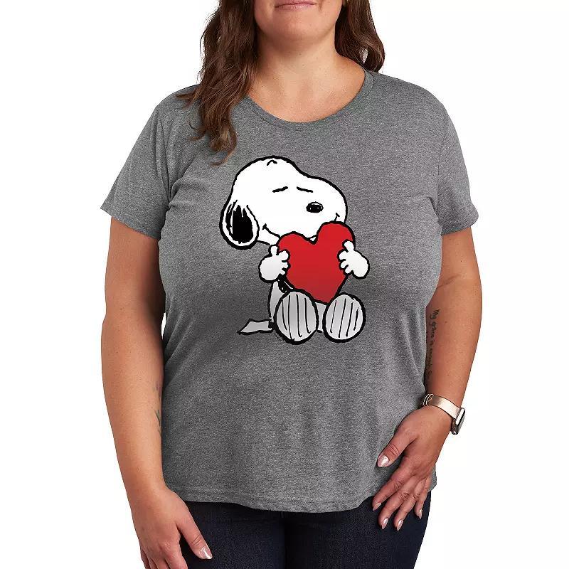 Womens Peanuts Snoopy Valentines Hugging Heart Graphic Tee Grey Gray Product Image