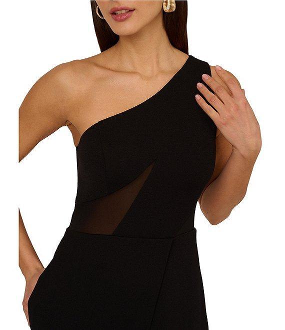 Adrianna by Adrianna Papell Crepe One Shoulder Neck Sleeveless Mesh Side Long Dress Product Image