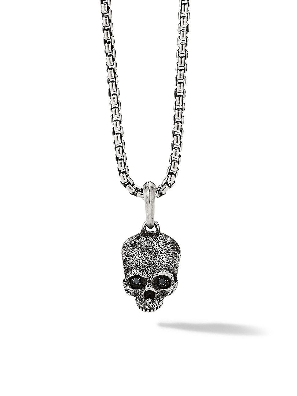 Mens Memento Mori Skull Pendant with Diamonds in Silver, 18mm Product Image