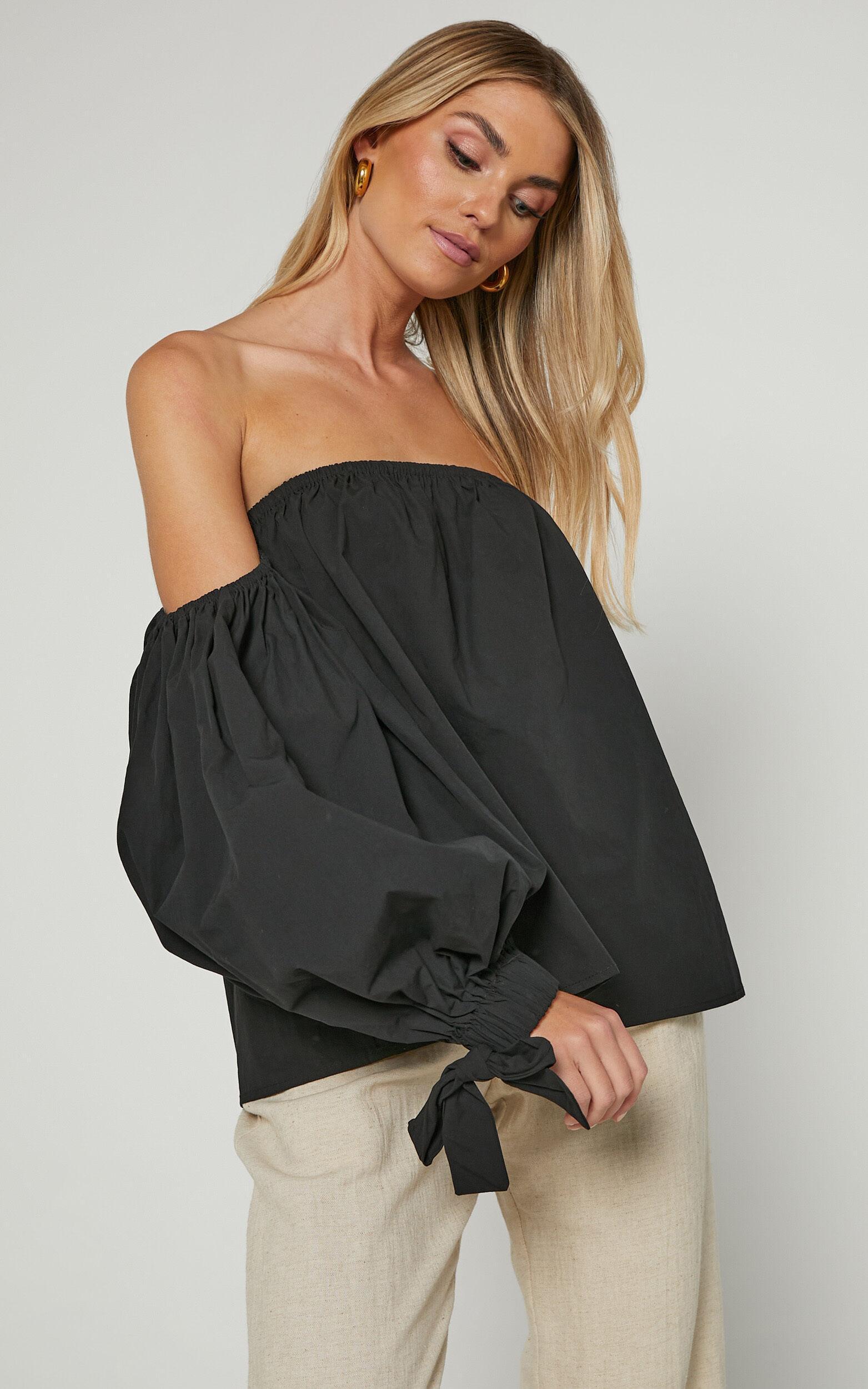 Hannah Top - Off Shoulder Puff Sleeve Top in Black Product Image