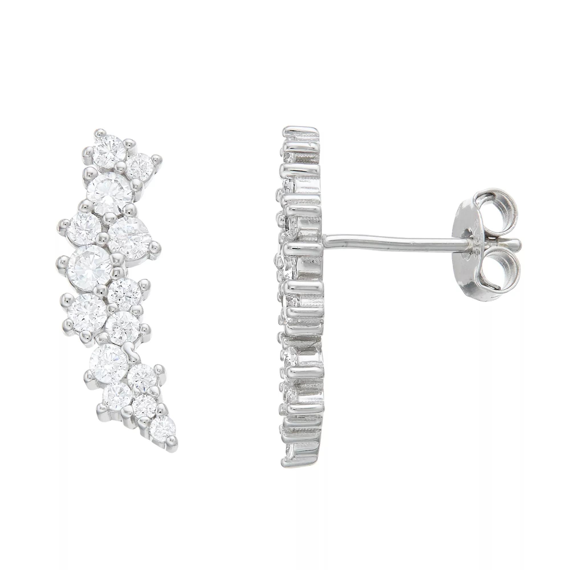 Sterling Silver Clear Cubic Zirconia Stud Earrings, Womens Product Image