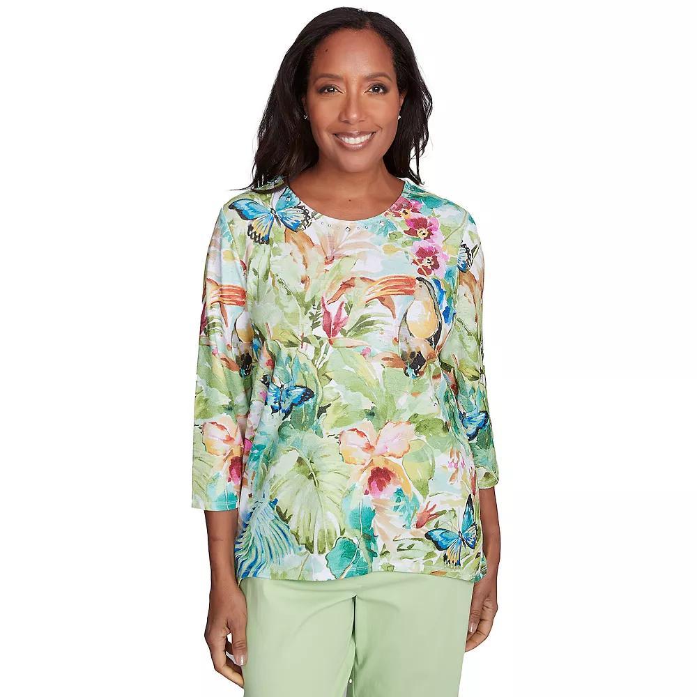 Women's Alfred Dunner Tropical Toucan Top, Size: Large, Green Team Product Image
