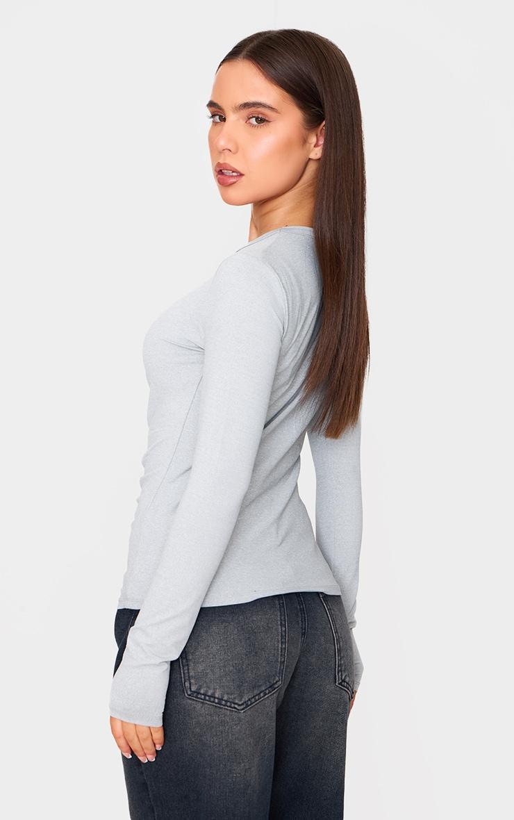 Petite Grey Marl Long Sleeve Button Detail Top Product Image