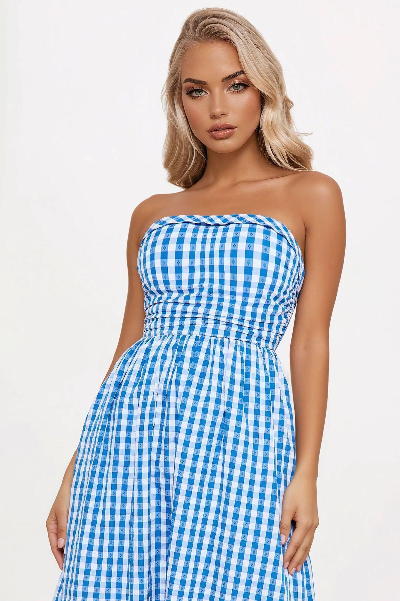 Dorie Gingham Midi Dress - Blue Product Image