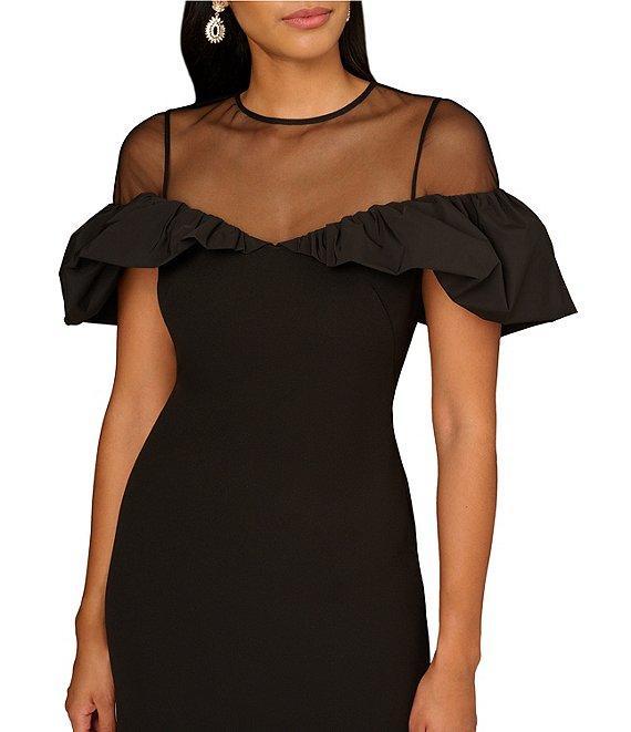 Aidan Mattox Bonded Crepe Illusion Mesh Off-the-Shoulder Flutter Sleeve Dress Product Image